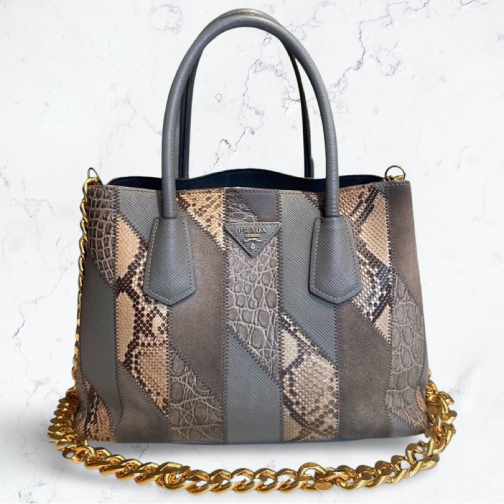 Prada Gray and Tan Crossbody Bag